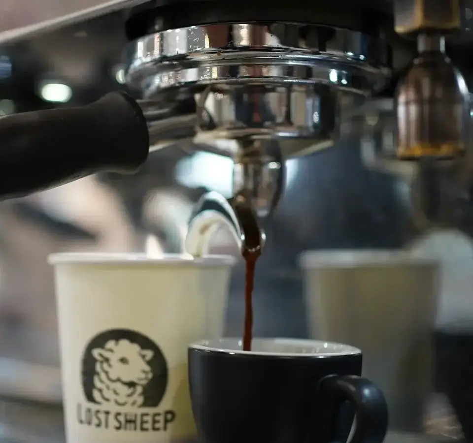 Espresso being pulled at Lost Sheep Cafe